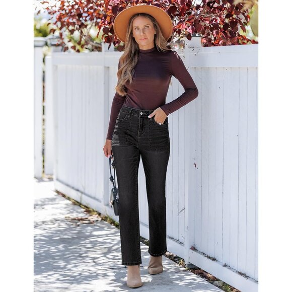 Bootcut Jeans Women High Waisted Stretch Denim Patch Pockets Casual - Picture 7 of 7